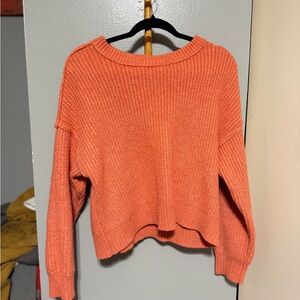 American Eagle Outfitters Coral-Orange Ribbed Crewneck Sweater